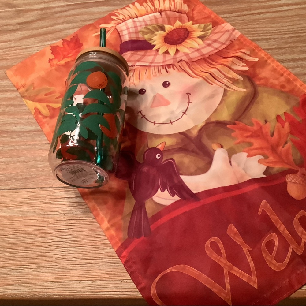 Green Orange Print Reusable Tumbler -